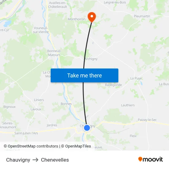 Chauvigny to Chenevelles map