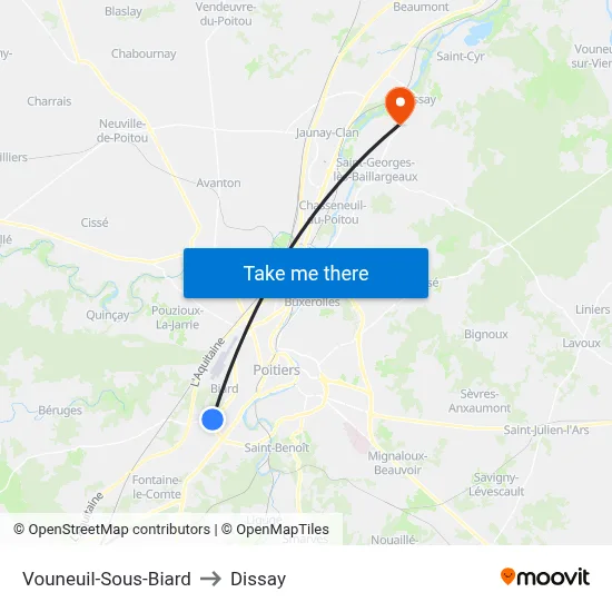 Vouneuil-Sous-Biard to Dissay map