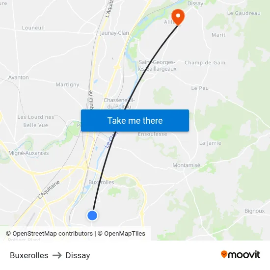 Buxerolles to Dissay map