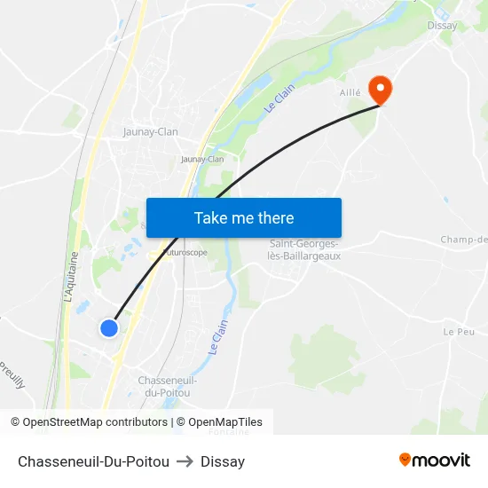 Chasseneuil-Du-Poitou to Dissay map