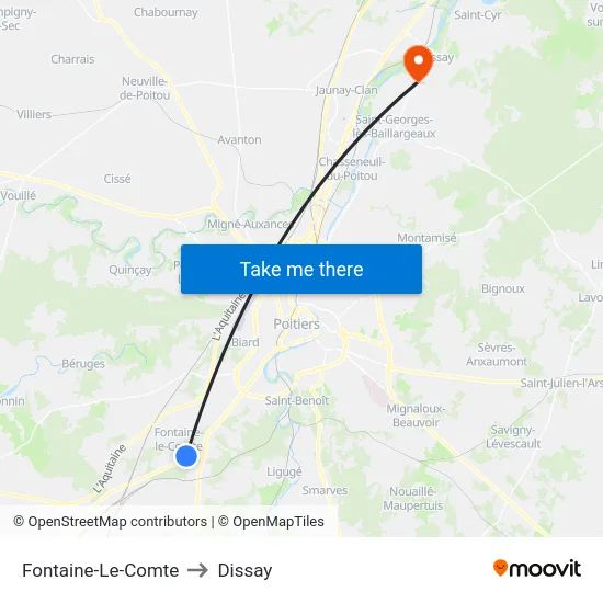 Fontaine-Le-Comte to Dissay map