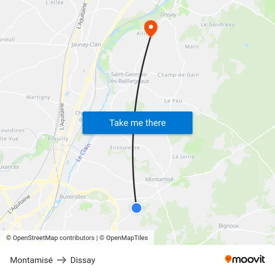 Montamisé to Dissay map
