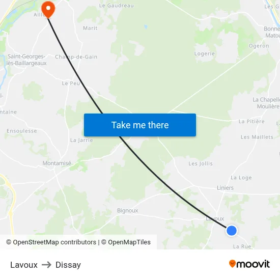 Lavoux to Dissay map