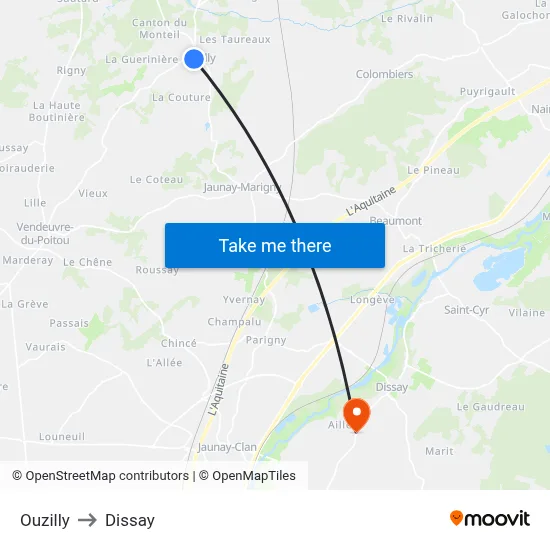 Ouzilly to Dissay map