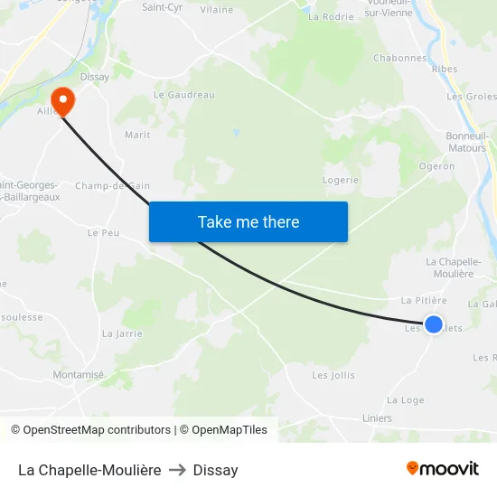 La Chapelle-Moulière to Dissay map