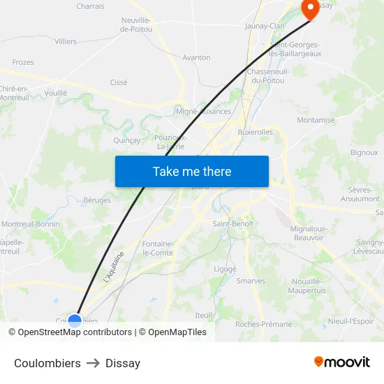 Coulombiers to Dissay map