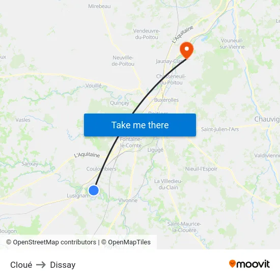 Cloué to Dissay map