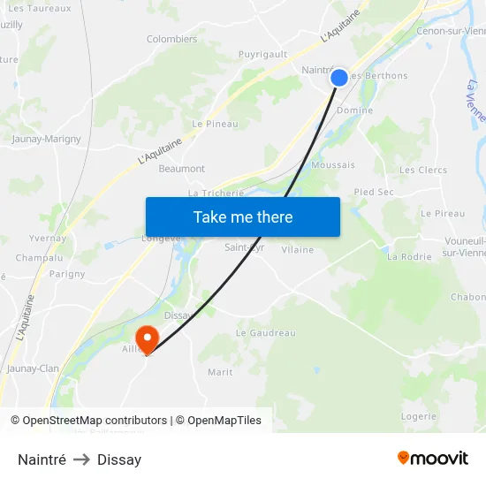 Naintré to Dissay map