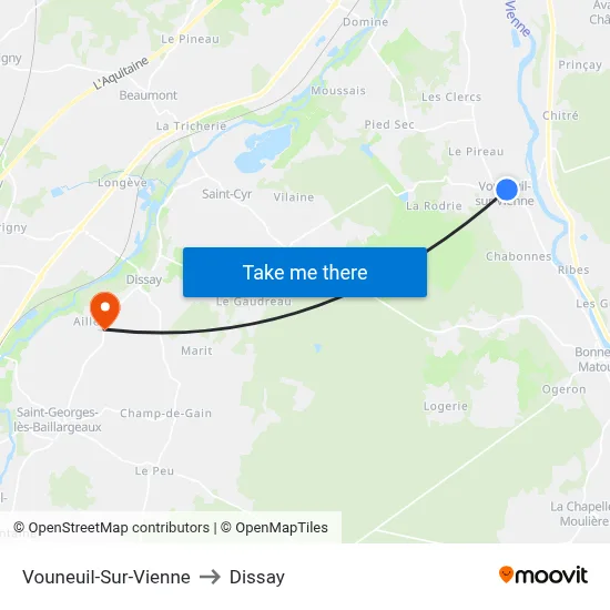 Vouneuil-Sur-Vienne to Dissay map