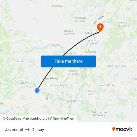 Jazeneuil to Dissay map