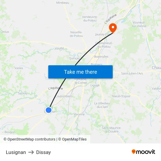 Lusignan to Dissay map