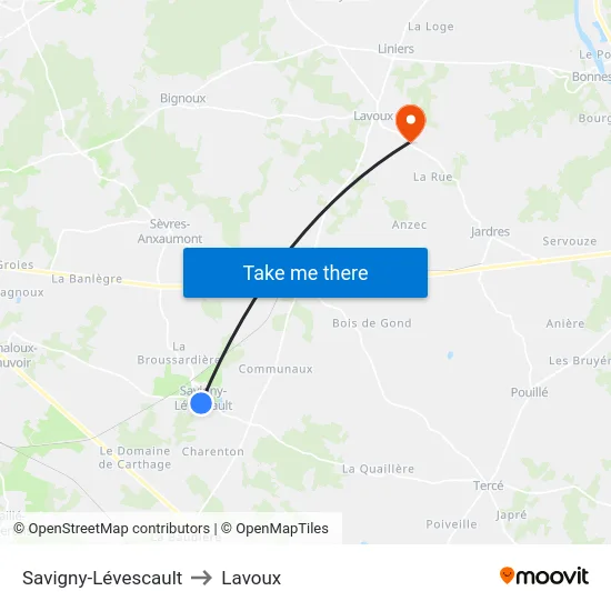 Savigny-Lévescault to Lavoux map