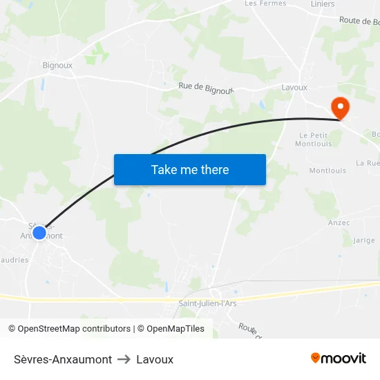 Sèvres-Anxaumont to Lavoux map