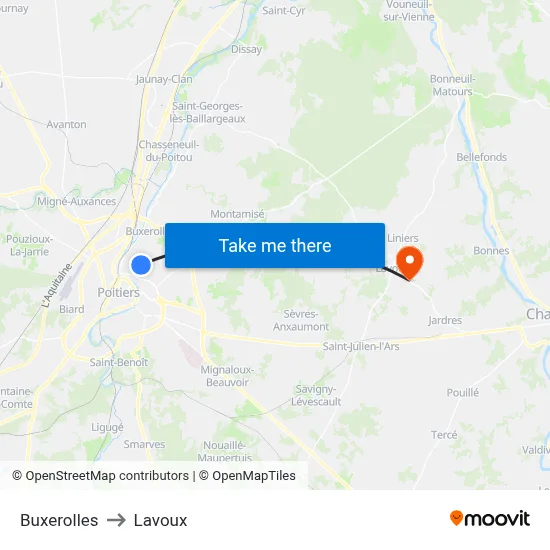Buxerolles to Lavoux map