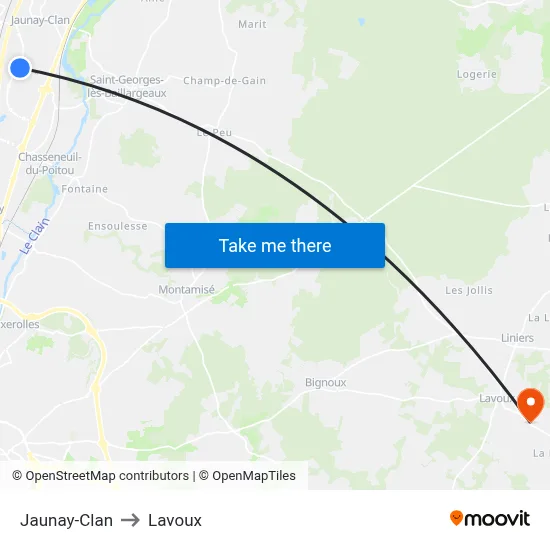 Jaunay-Clan to Lavoux map