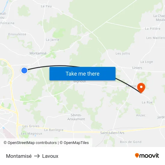 Montamisé to Lavoux map