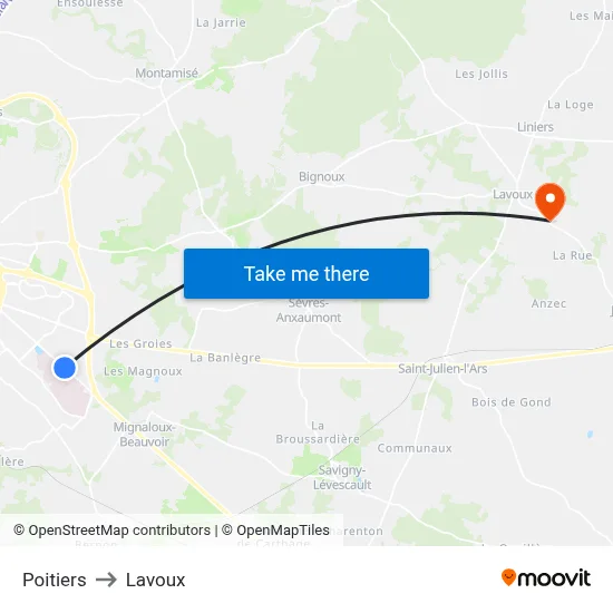 Poitiers to Lavoux map