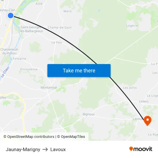 Jaunay-Marigny to Lavoux map