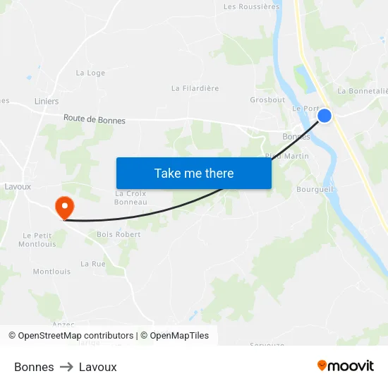 Bonnes to Lavoux map