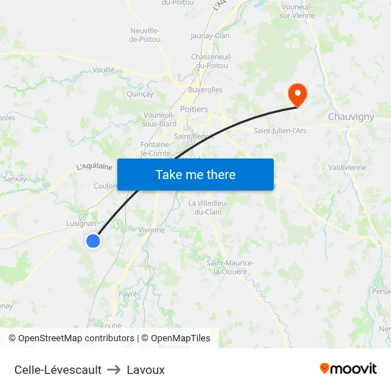 Celle-Lévescault to Lavoux map