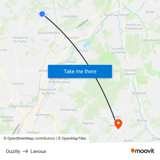 Ouzilly to Lavoux map