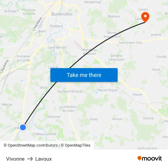 Vivonne to Lavoux map