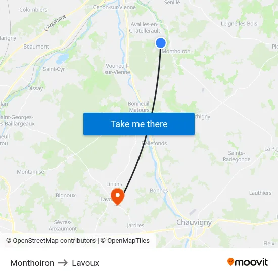 Monthoiron to Lavoux map