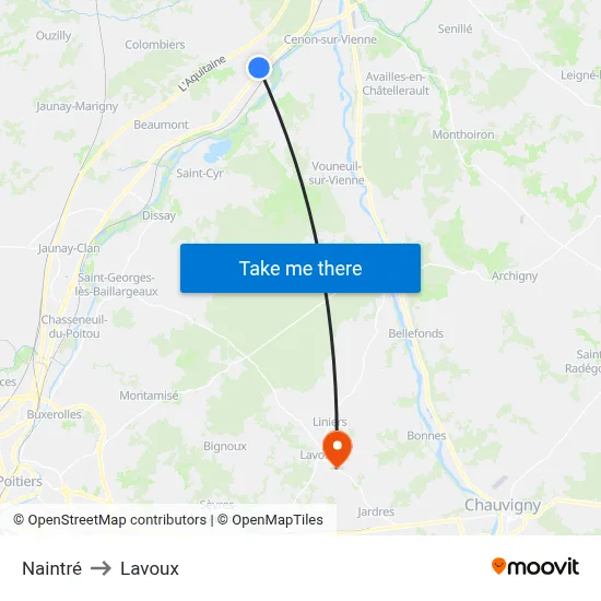 Naintré to Lavoux map