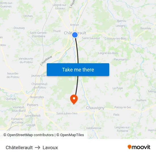 Châtellerault to Lavoux map