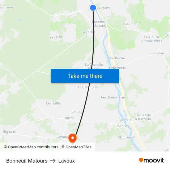 Bonneuil-Matours to Lavoux map