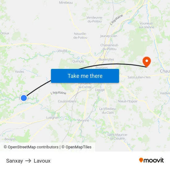 Sanxay to Lavoux map