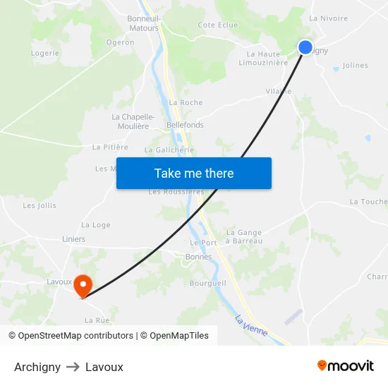 Archigny to Lavoux map