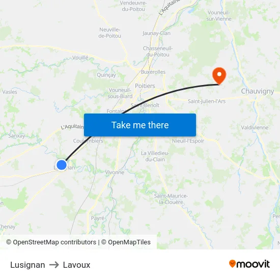 Lusignan to Lavoux map