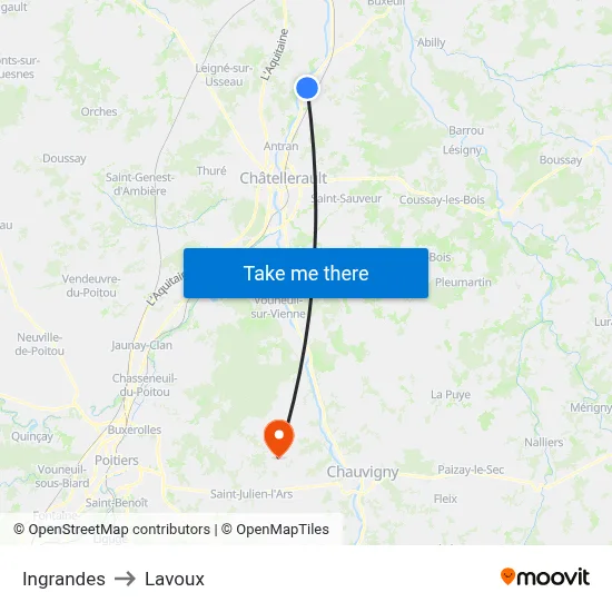 Ingrandes to Lavoux map
