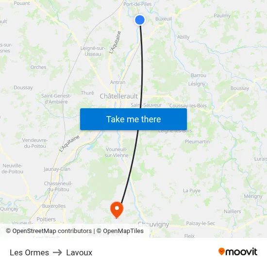 Les Ormes to Lavoux map