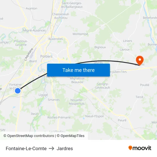 Fontaine-Le-Comte to Jardres map