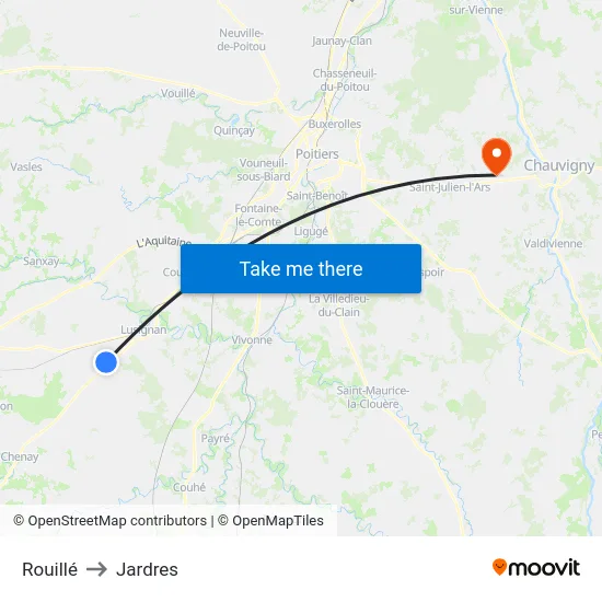 Rouillé to Jardres map