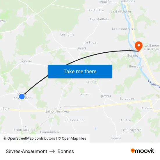 Sèvres-Anxaumont to Bonnes map