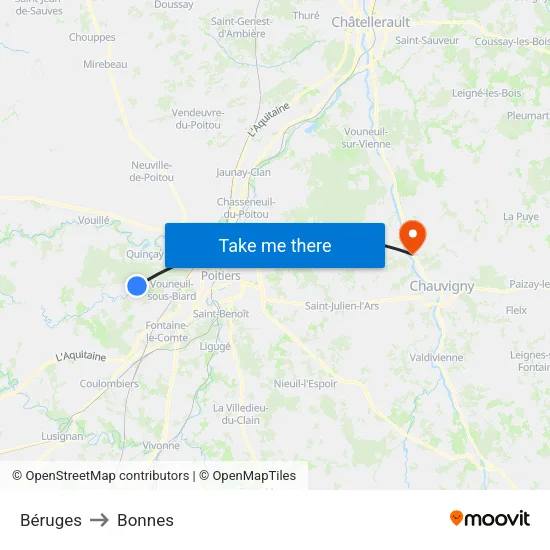 Béruges to Bonnes map