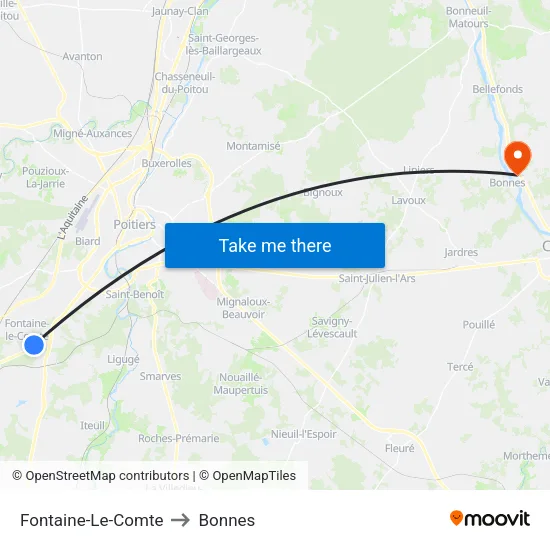 Fontaine-Le-Comte to Bonnes map