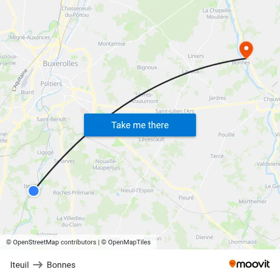 Iteuil to Bonnes map