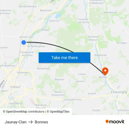 Jaunay-Clan to Bonnes map