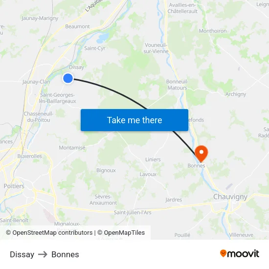 Dissay to Bonnes map