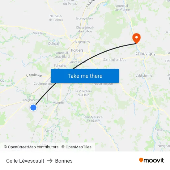 Celle-Lévescault to Bonnes map