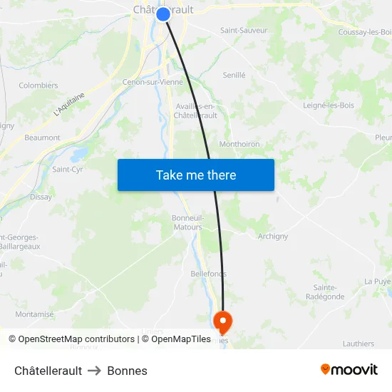 Châtellerault to Bonnes map