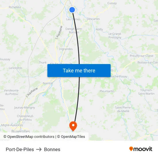 Port-De-Piles to Bonnes map