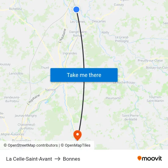 La Celle-Saint-Avant to Bonnes map