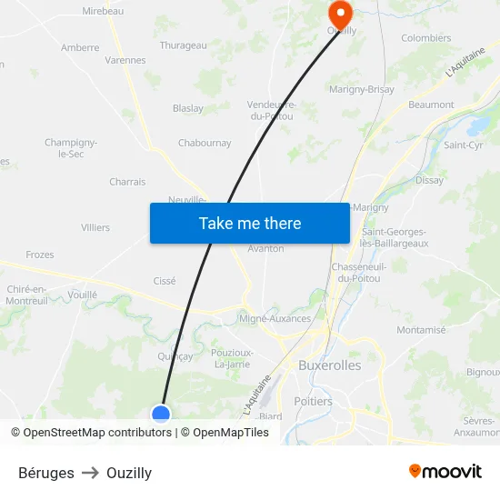 Béruges to Ouzilly map
