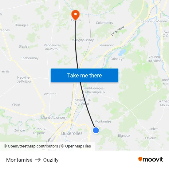 Montamisé to Ouzilly map