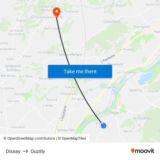 Dissay to Ouzilly map